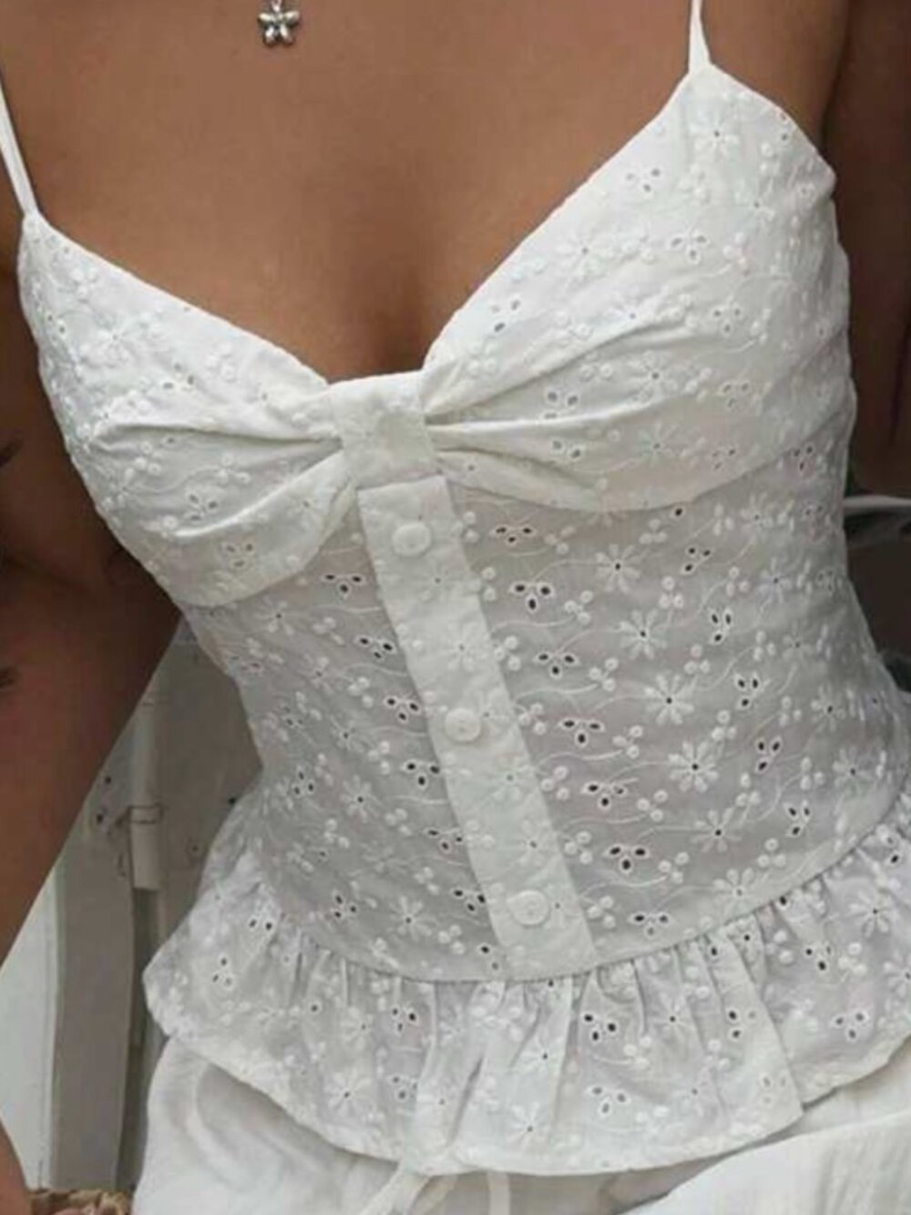 Women's White Eyelet Corset-style Top